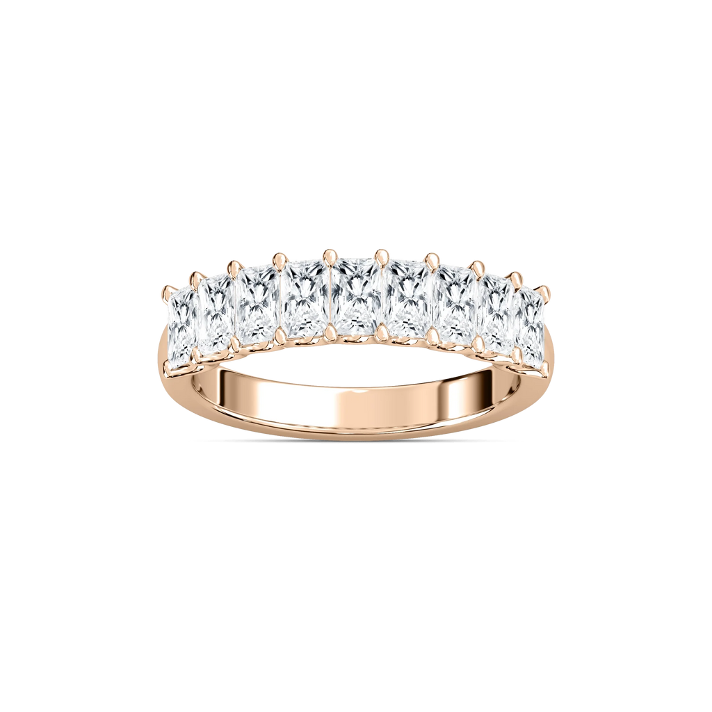 Lydia 1 ⅕ ctw Radiant LGD Nine Stone U Prong Anniversary Band - 14K Rose Gold / F-VS2