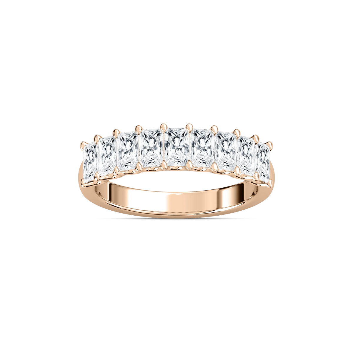 Lydia 1 ⅕ ctw Radiant LGD Nine Stone U Prong Anniversary Band - 14K Rose Gold / F-VS2