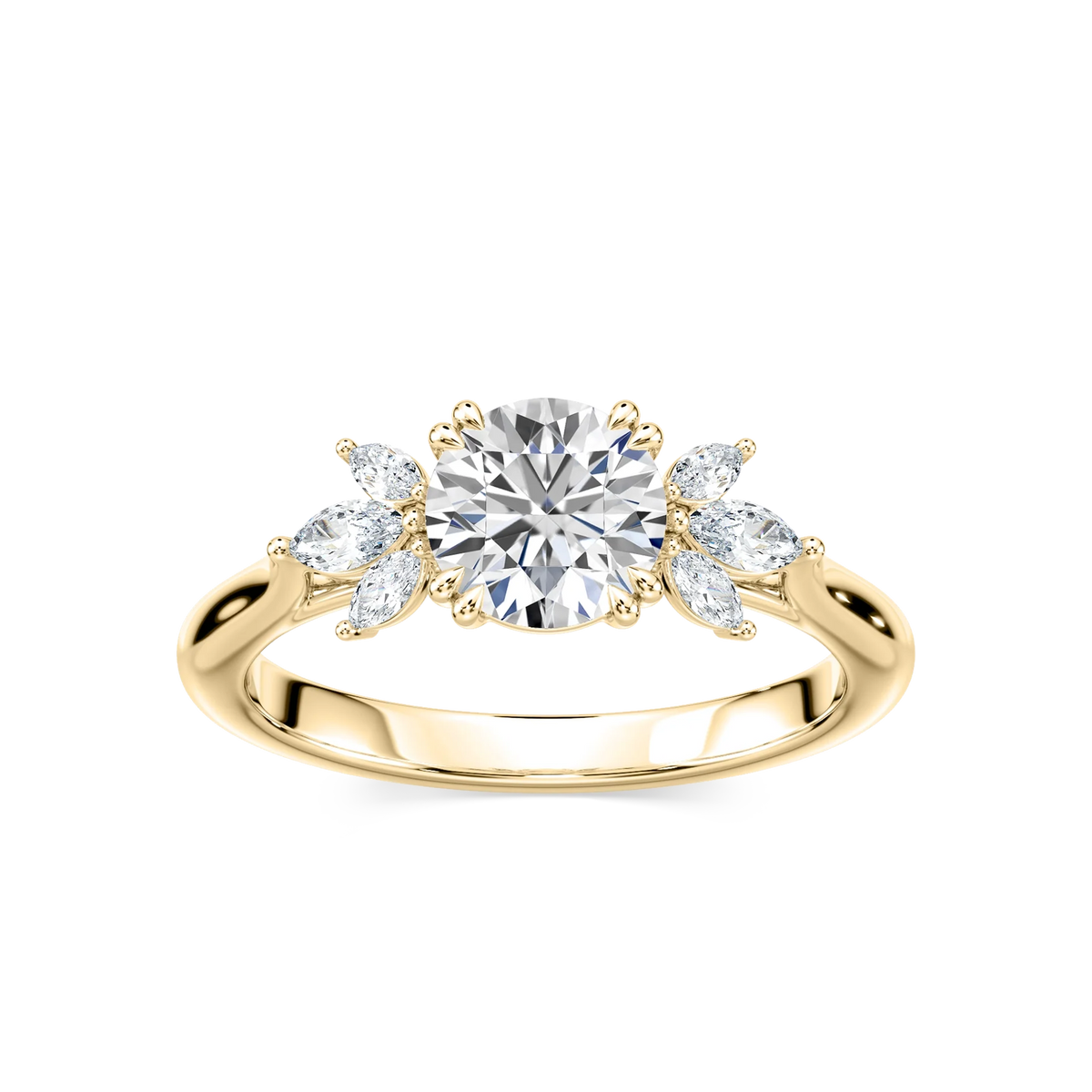 Saffron LGD Flower Side Stone Engagement Ring - 14K Yellow Gold