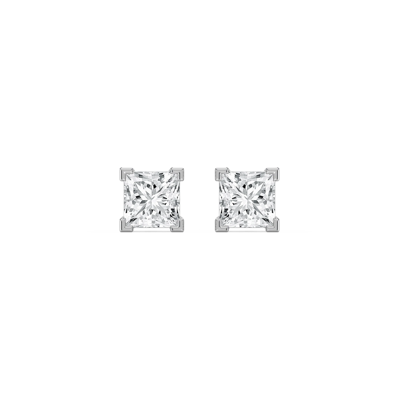 2 ctw Princess LGD V-Tip Stud Earrings - 14K White Gold
