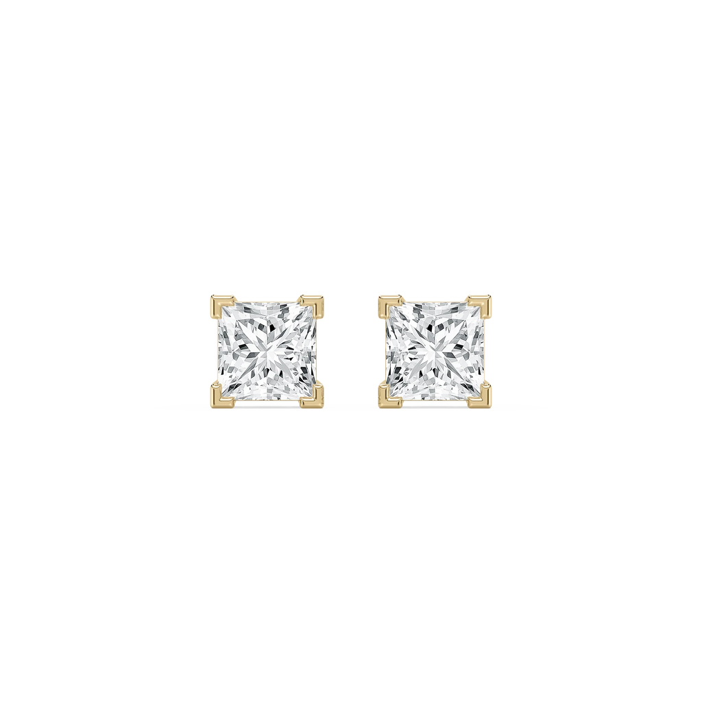 2 ctw Princess LGD V-Tip Stud Earrings - 14K Yellow Gold