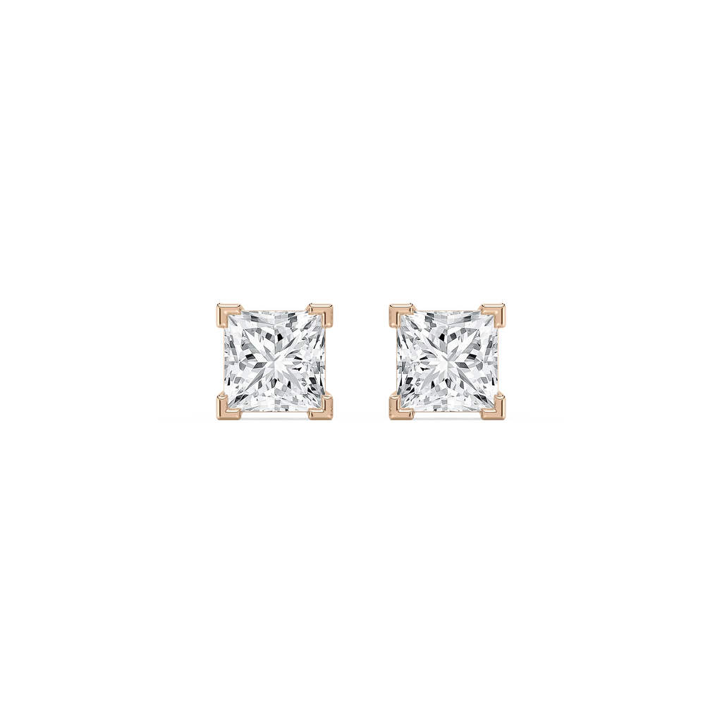 2 ctw Princess LGD V-Tip Stud Earrings - 14K Rose Gold