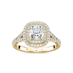 Novia Cushion LGD Split Shank Double Halo Engagement Ring - 14K Yellow Gold