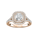 Novia Cushion LGD Split Shank Double Halo Engagement Ring - 14K Rose Gold