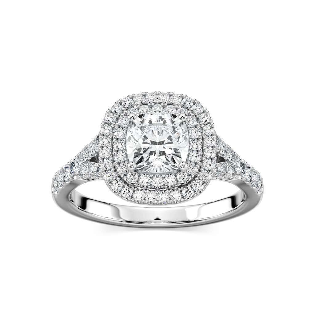 Novia Cushion LGD Split Shank Double Halo Engagement Ring - 18K White Gold