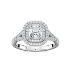 Novia Cushion LGD Split Shank Double Halo Engagement Ring - 18K White Gold