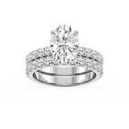 Olive Oval LGD Classic Prong and Scooped Hidden Halo Wedding Set