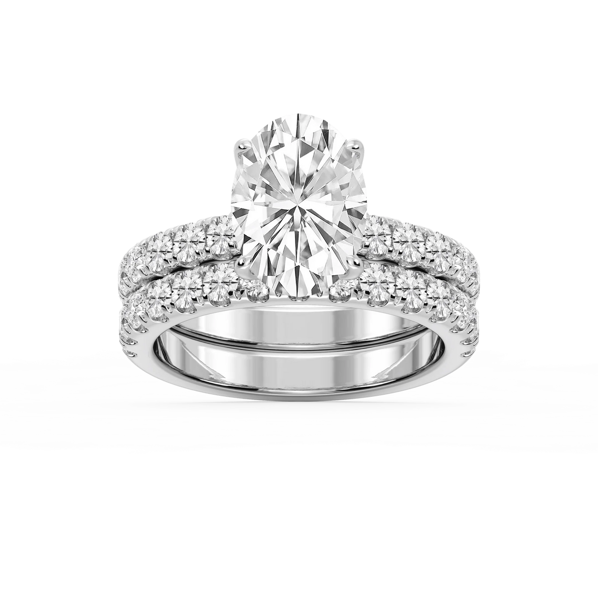 Olive Oval LGD Classic Prong and Scooped Hidden Halo Wedding Set