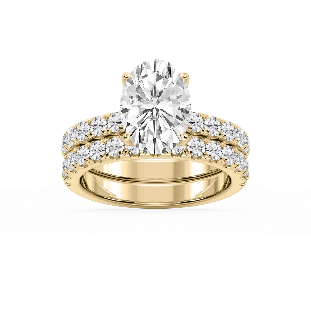 Olive Oval LGD Classic Prong and Scooped Hidden Halo Wedding Set