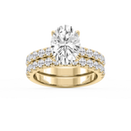 Olive Oval LGD Classic Prong and Scooped Hidden Halo Wedding Set