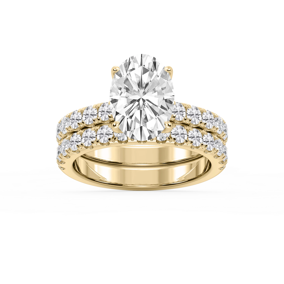 Olive Oval LGD Classic Prong and Scooped Hidden Halo Wedding Set