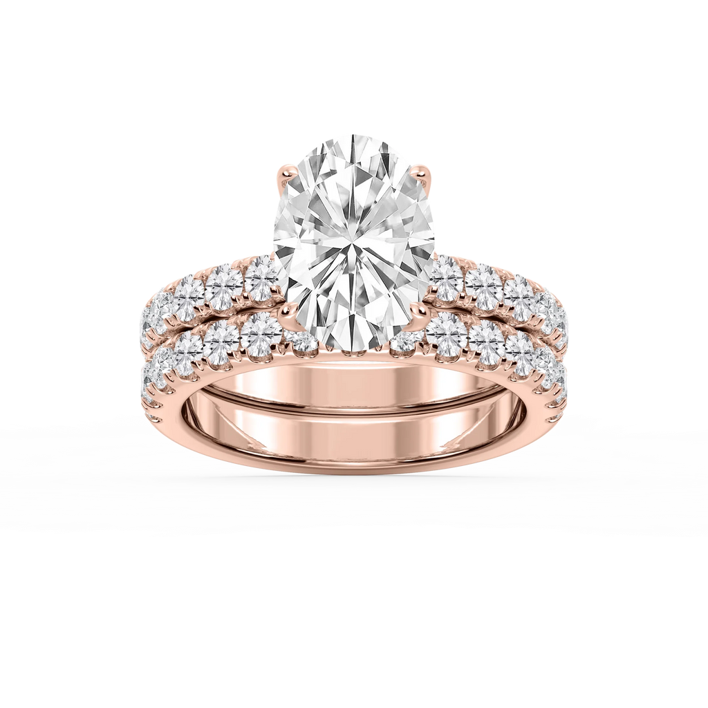 Olive Oval LGD Classic Prong and Scooped Hidden Halo Wedding Set
