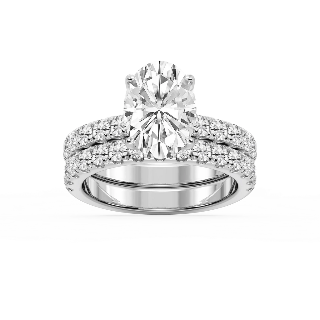 Olive Oval LGD Classic Prong and Scooped Hidden Halo Wedding Set