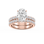 Olive Oval LGD Classic Prong and Scooped Hidden Halo Wedding Set