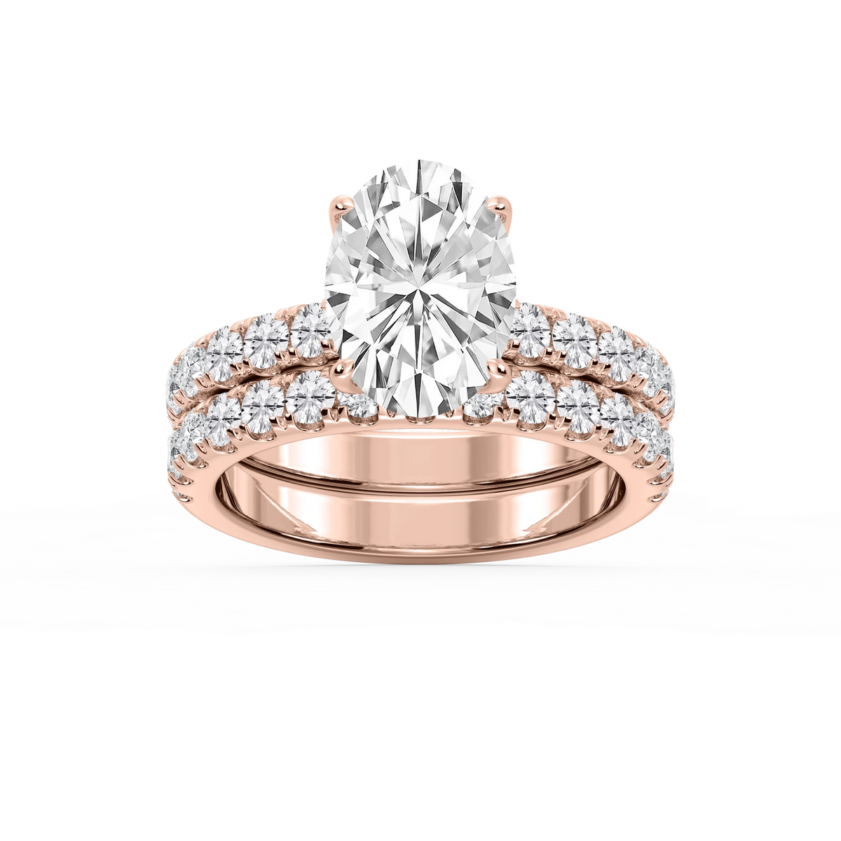 Olive Oval LGD Classic Prong and Scooped Hidden Halo Wedding Set