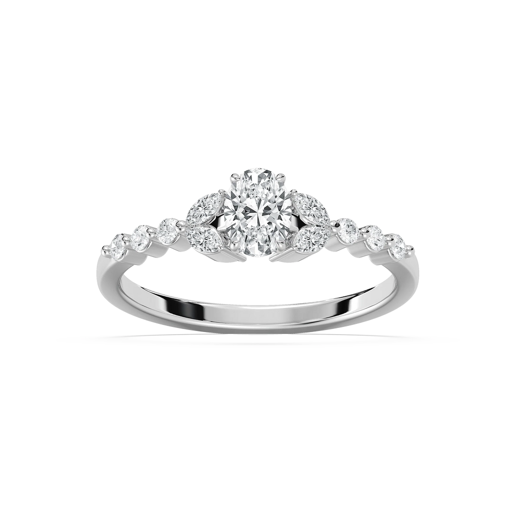 Oona 5/8 ctw Oval LGD Petite Shared Prong Side Stone Promise Ring - 14K White Gold