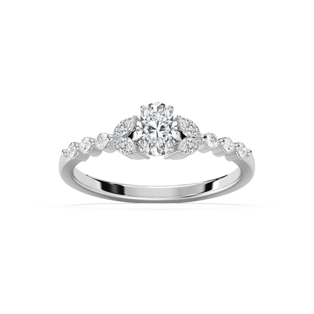 Oona 5/8 ctw Oval LGD Petite Shared Prong Side Stone Promise Ring - 14K White Gold