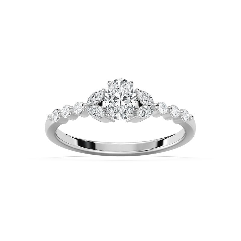 Oona 5/8 ctw Oval LGD Petite Shared Prong Side Stone Promise Ring - 14K White Gold