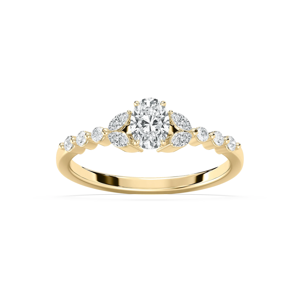 Oona 5/8 ctw Oval LGD Petite Shared Prong Side Stone Promise Ring - 14K Yellow Gold