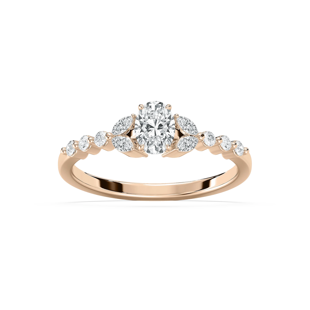 Oona 5/8 ctw Oval LGD Petite Shared Prong Side Stone Promise Ring - 14K Rose Gold
