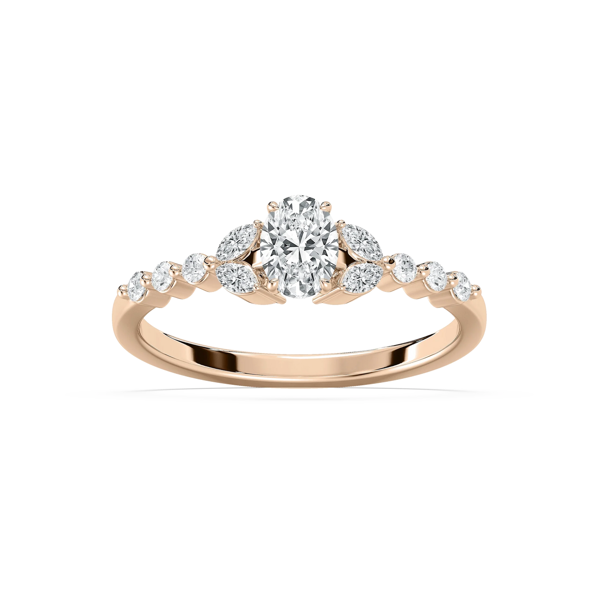 Oona 5/8 ctw Oval LGD Petite Shared Prong Side Stone Promise Ring - 14K Rose Gold