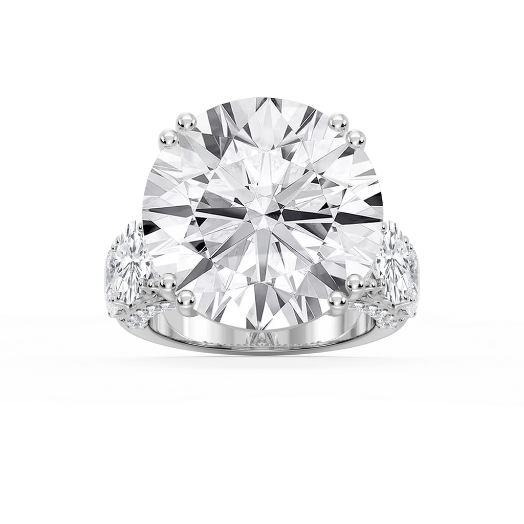 Ophelia 27 ¼ ctw Round LGD Graduated Side Stone Engagement Ring - Signature Collection - 14K White Gold