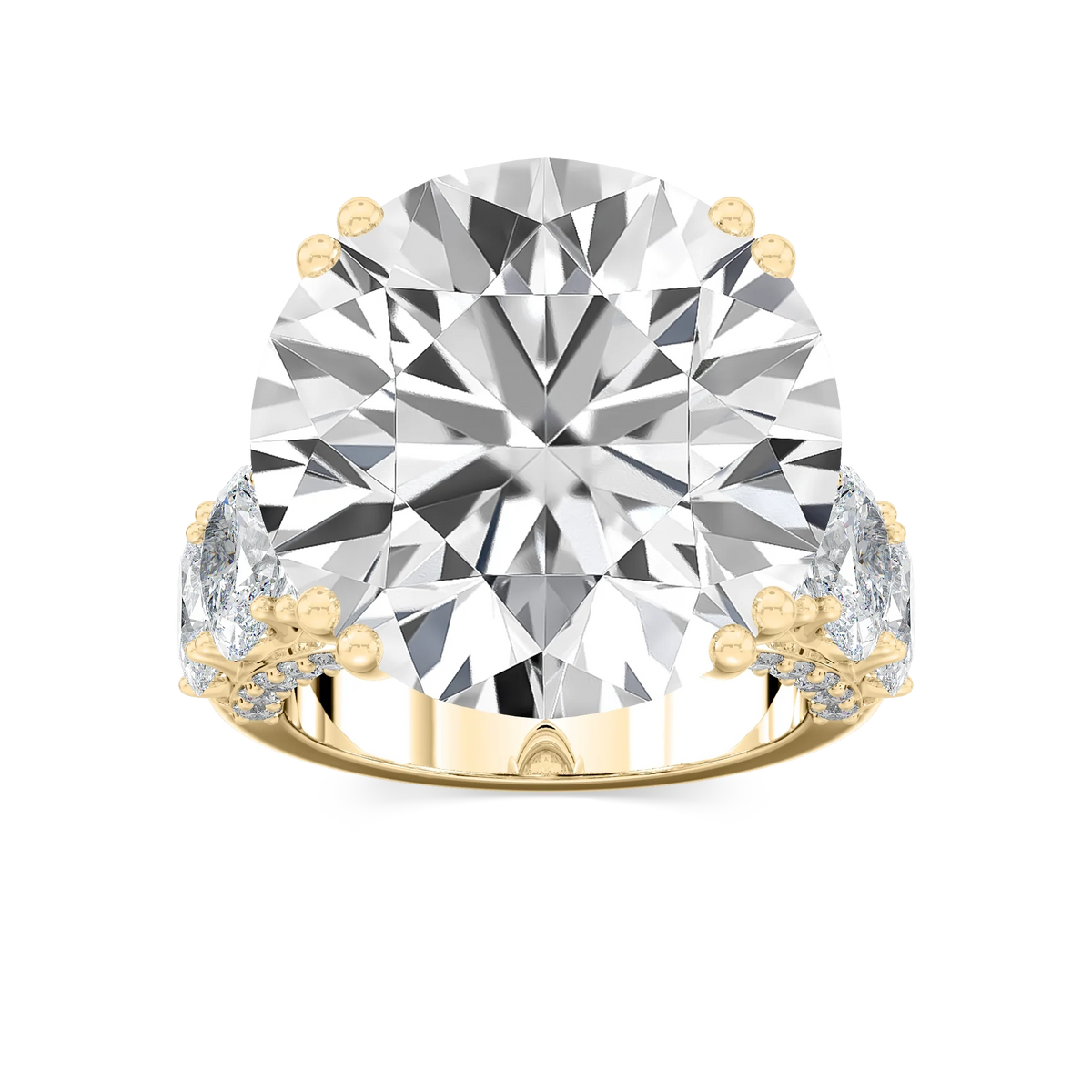 Ophelia 27 ¼ ctw Round LGD Graduated Side Stone Engagement Ring - Signature Collection - 18K Yellow Gold