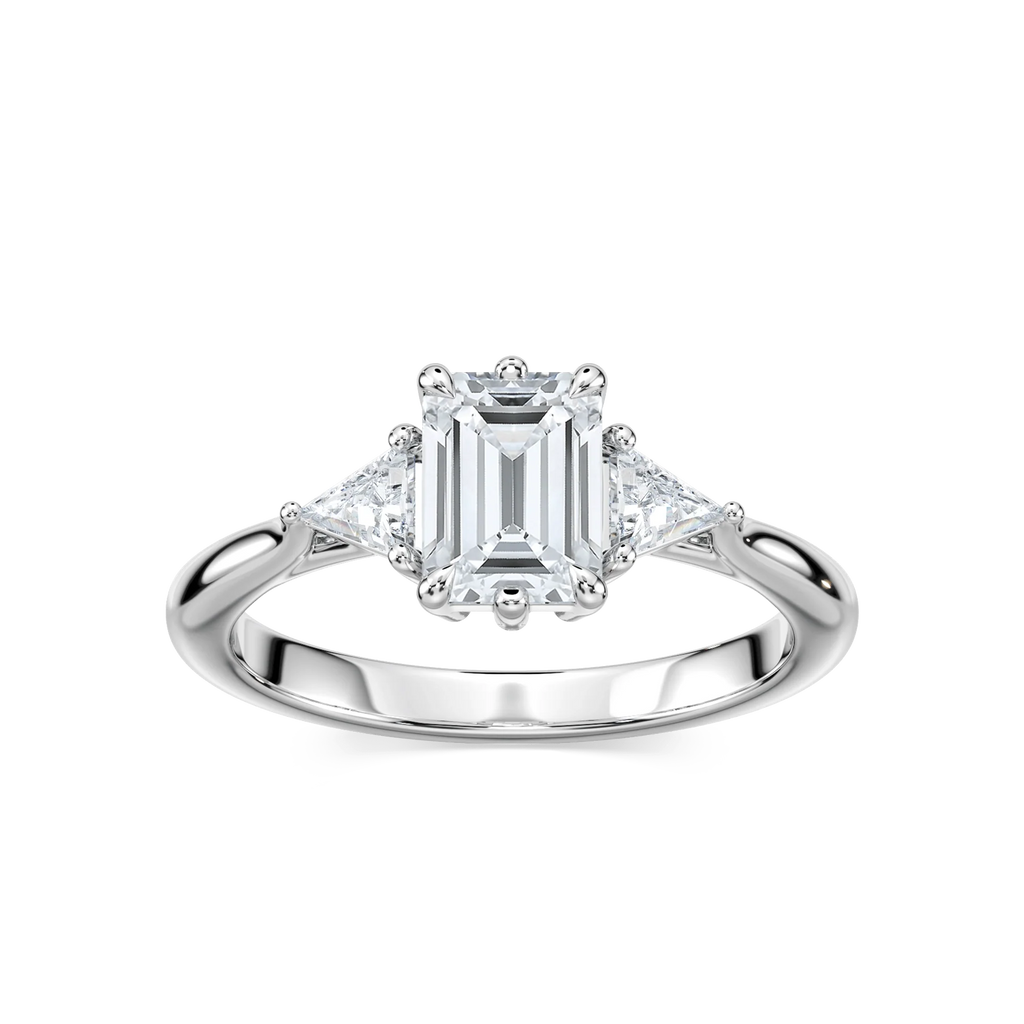 Elizabeth LGD Six Prong Three Stone Engagement Ring - 14K White Gold