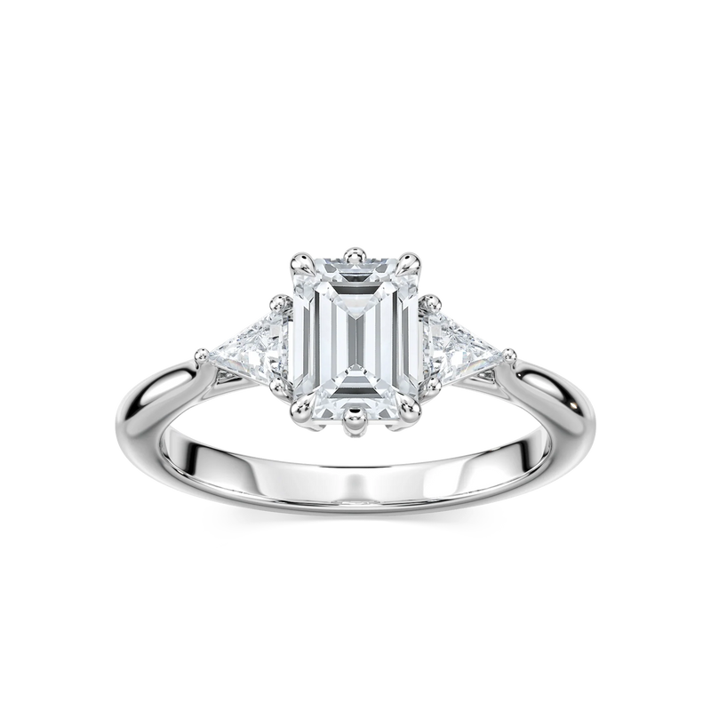 Elizabeth LGD Six Prong Three Stone Engagement Ring - 14K White Gold