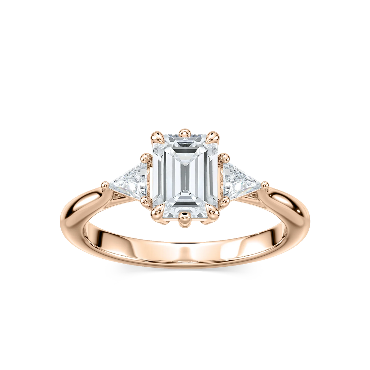 Elizabeth LGD Six Prong Three Stone Engagement Ring - 14K Rose Gold