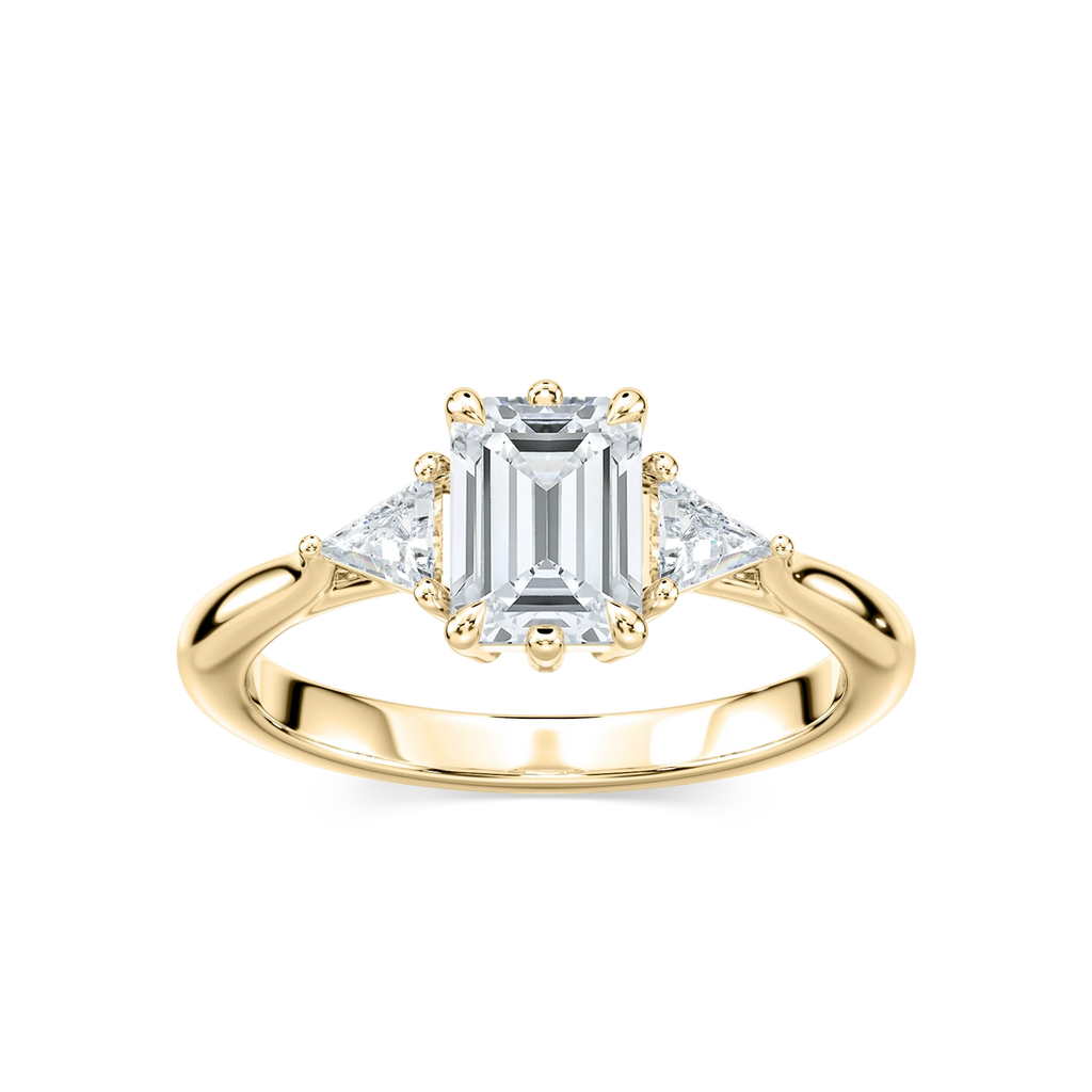 Elizabeth LGD Six Prong Three Stone Engagement Ring - 18K Yellow Gold