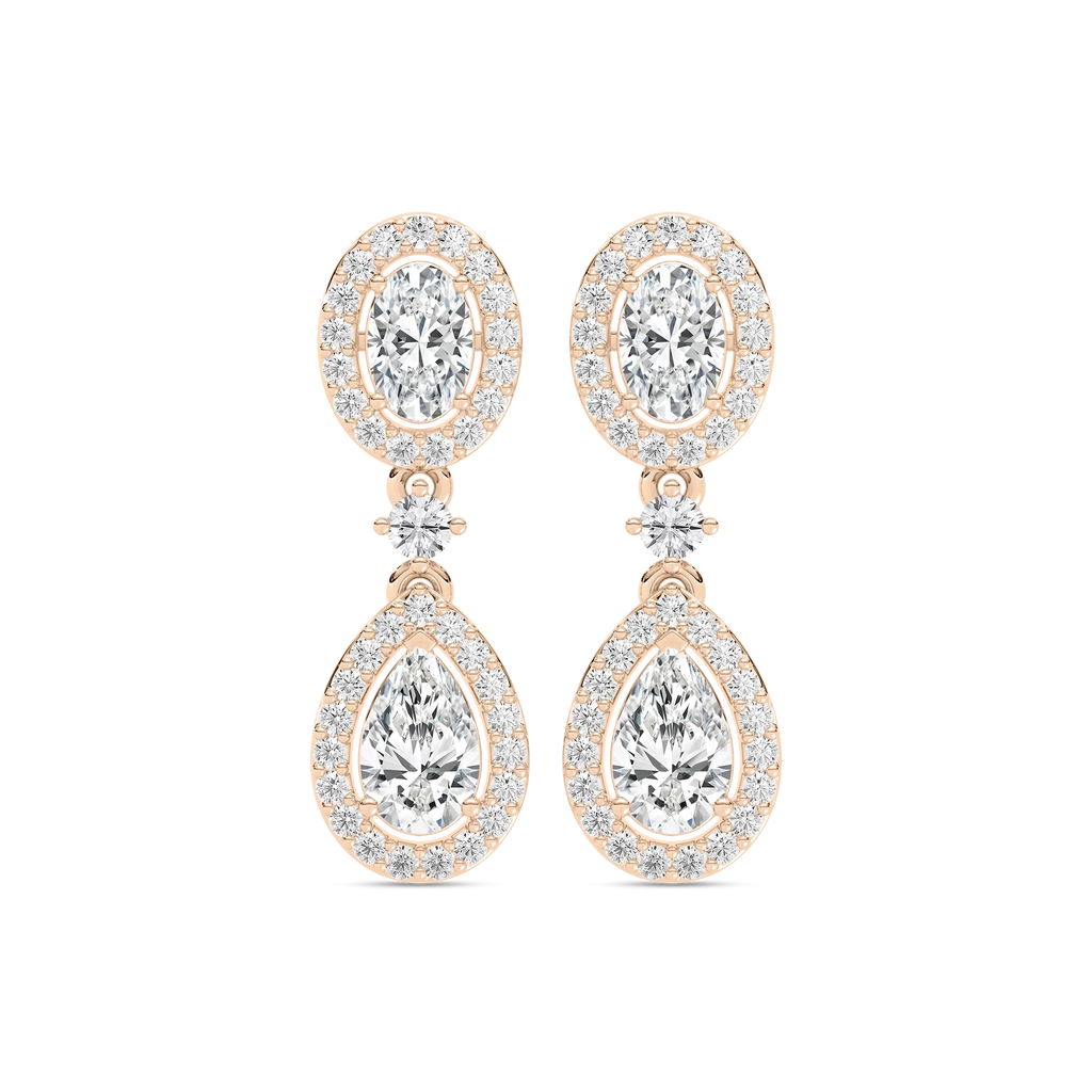 2 ³/₄ ctw Oval and Pear LGD Double Halo Drop Earrings - 14K Rose Gold