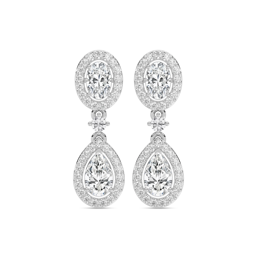 2 ³/₄ ctw Oval and Pear LGD Double Halo Drop Earrings