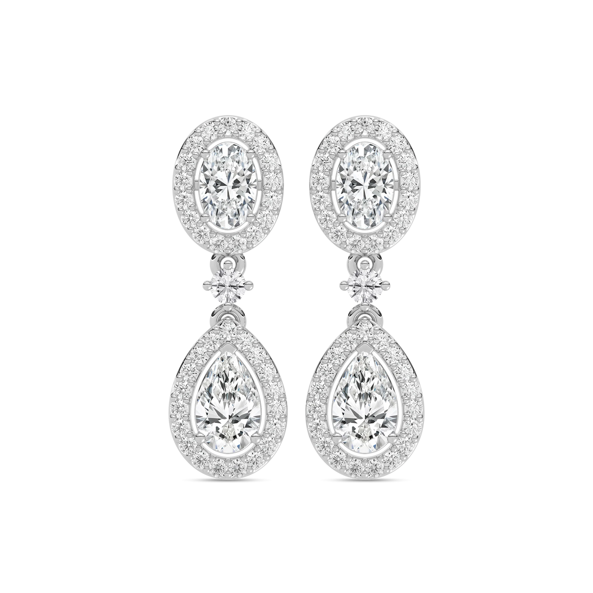 2 ³/₄ ctw Oval and Pear LGD Double Halo Drop Earrings