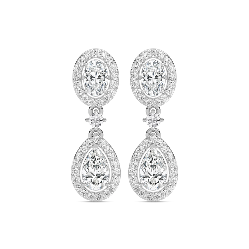 2 ³/₄ ctw Oval and Pear LGD Double Halo Drop Earrings