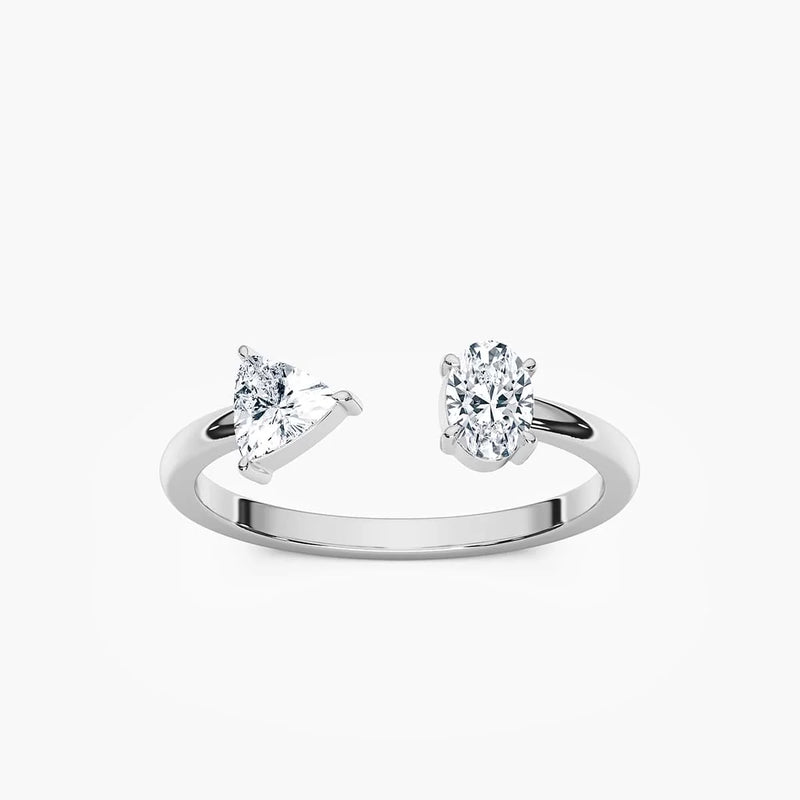 Keria 1/2 ctw Oval and Trillion LGD Open Toi et Moi Engagement Ring - 14K White Gold