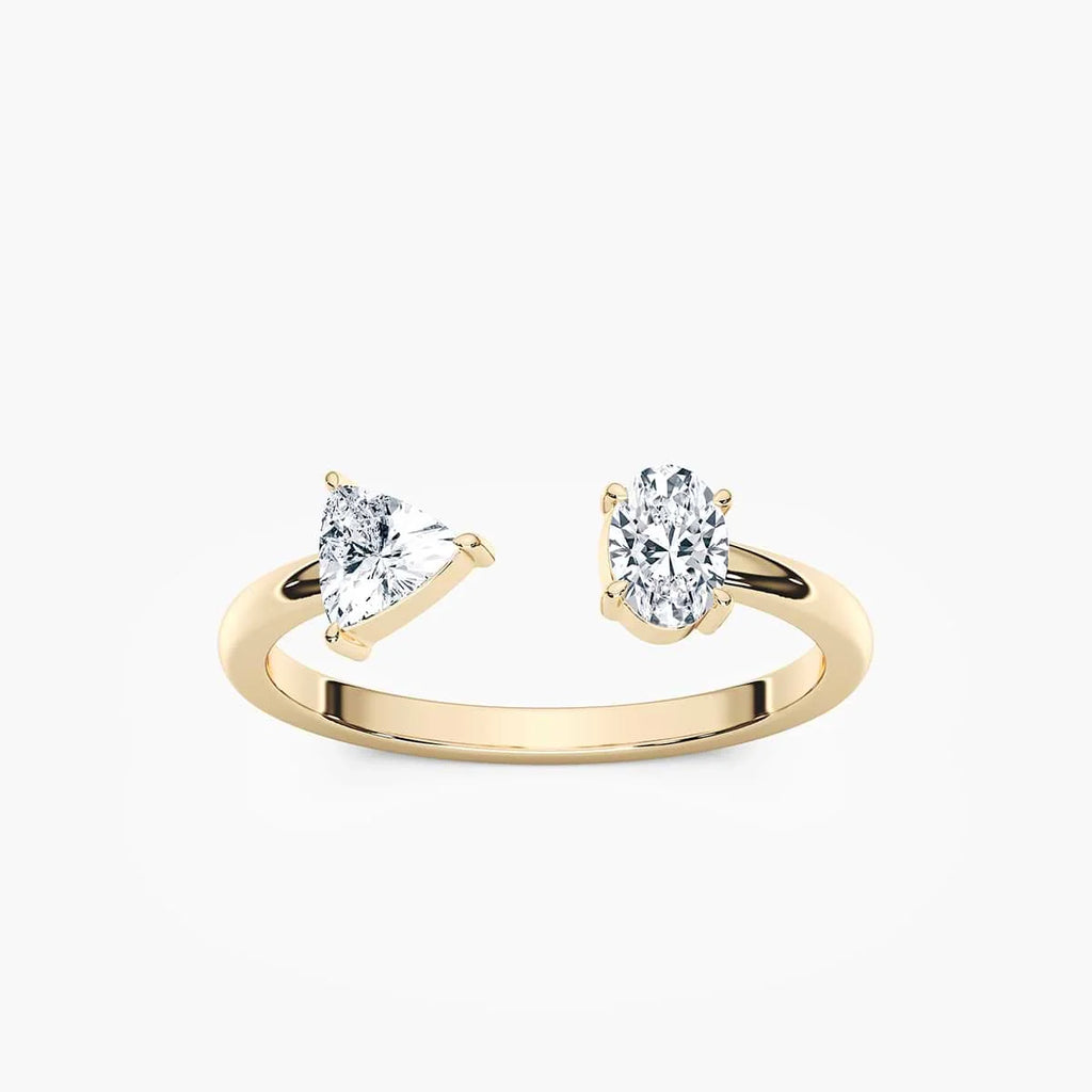 Keria 1/2 ctw Oval and Trillion LGD Open Toi et Moi Engagement Ring - 14K Yellow Gold