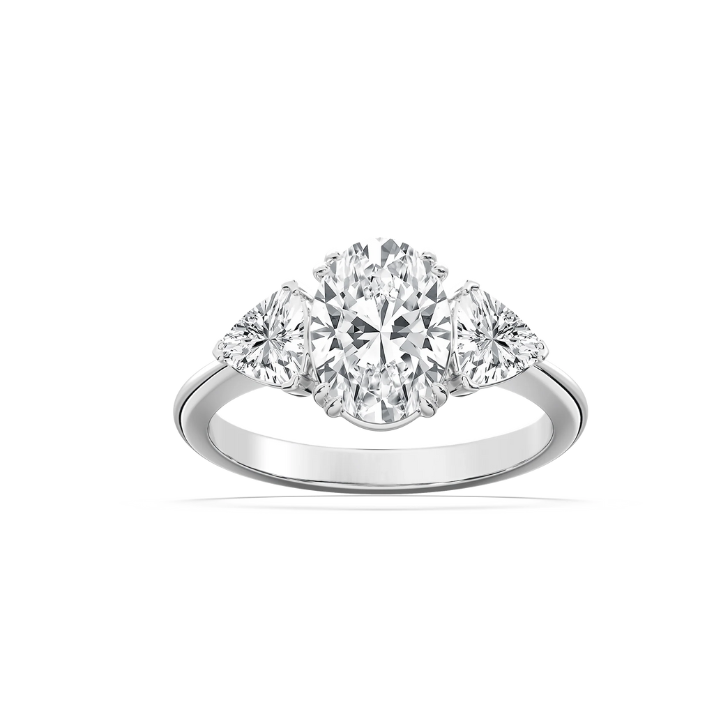 Kelsey Oval LGD with Trillion Sides Three Stone Engagement Ring - 18K White Gold / 3.0ctw