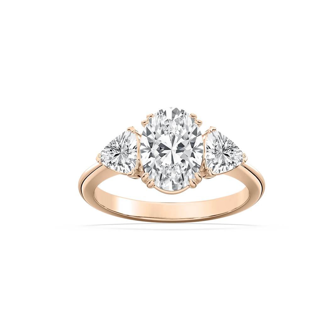 Kelsey Oval LGD with Trillion Sides Three Stone Engagement Ring - 18K Rose Gold / 2.0ctw