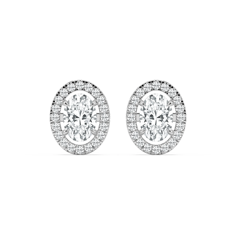 2 ⅖ ctw Oval LGD Halo Stud Earrings - 14K White Gold
