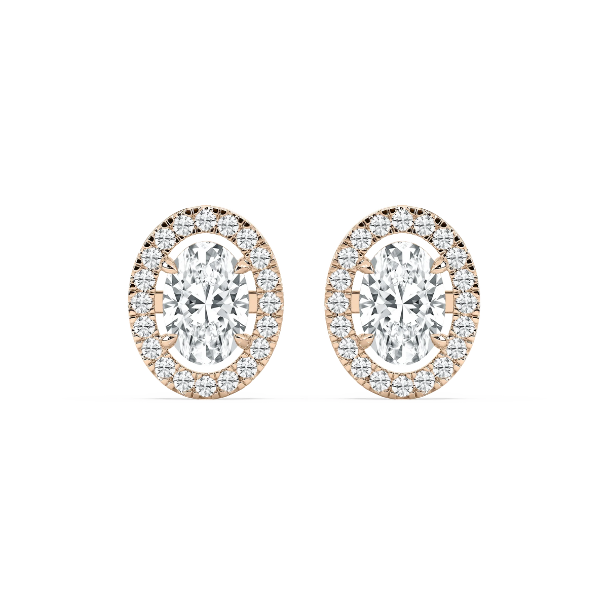 2 ⅖ ctw Oval LGD Halo Stud Earrings - 14K Rose Gold