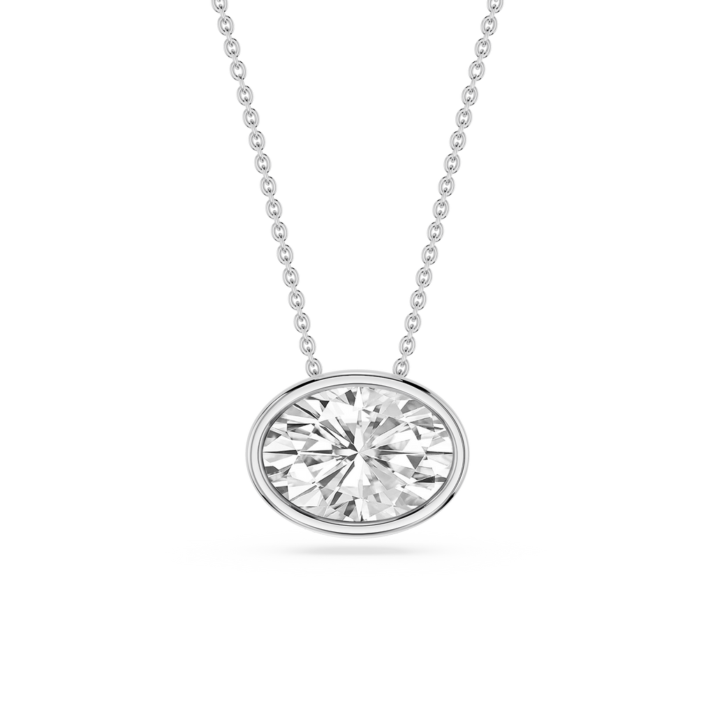 Oval LGD East West Solitaire Slide Pendant - 18 Inches