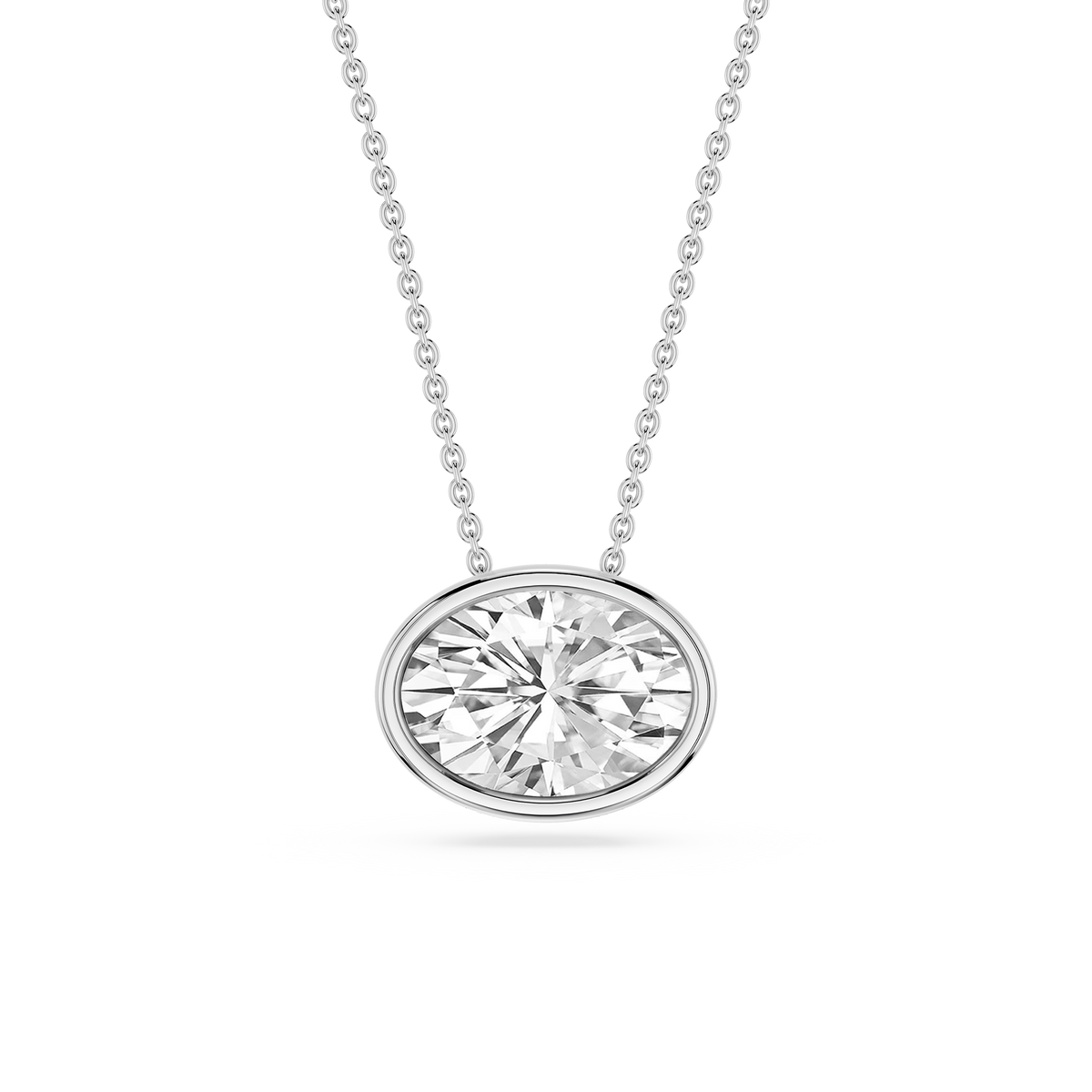 Oval LGD East West Solitaire Slide Pendant - 18 Inches
