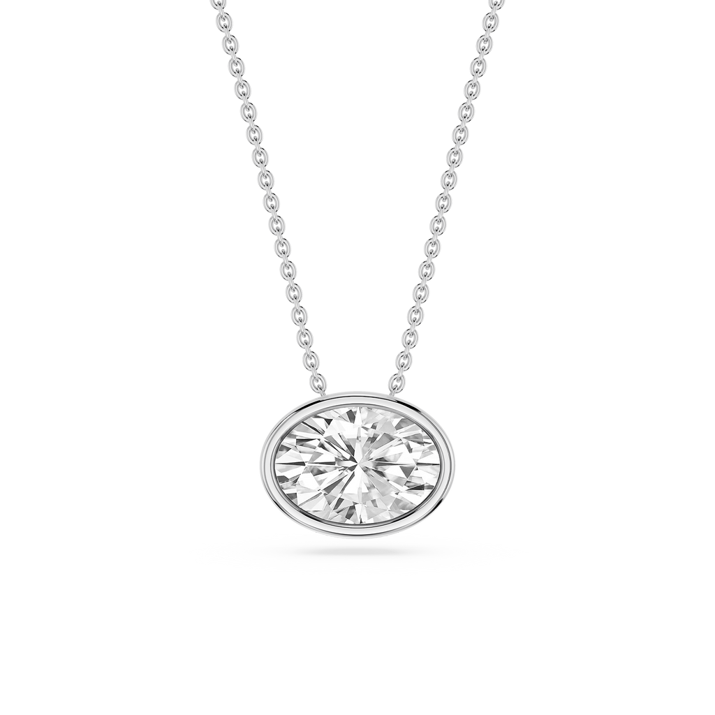 Oval LGD East West Solitaire Slide Pendant - 18 Inches