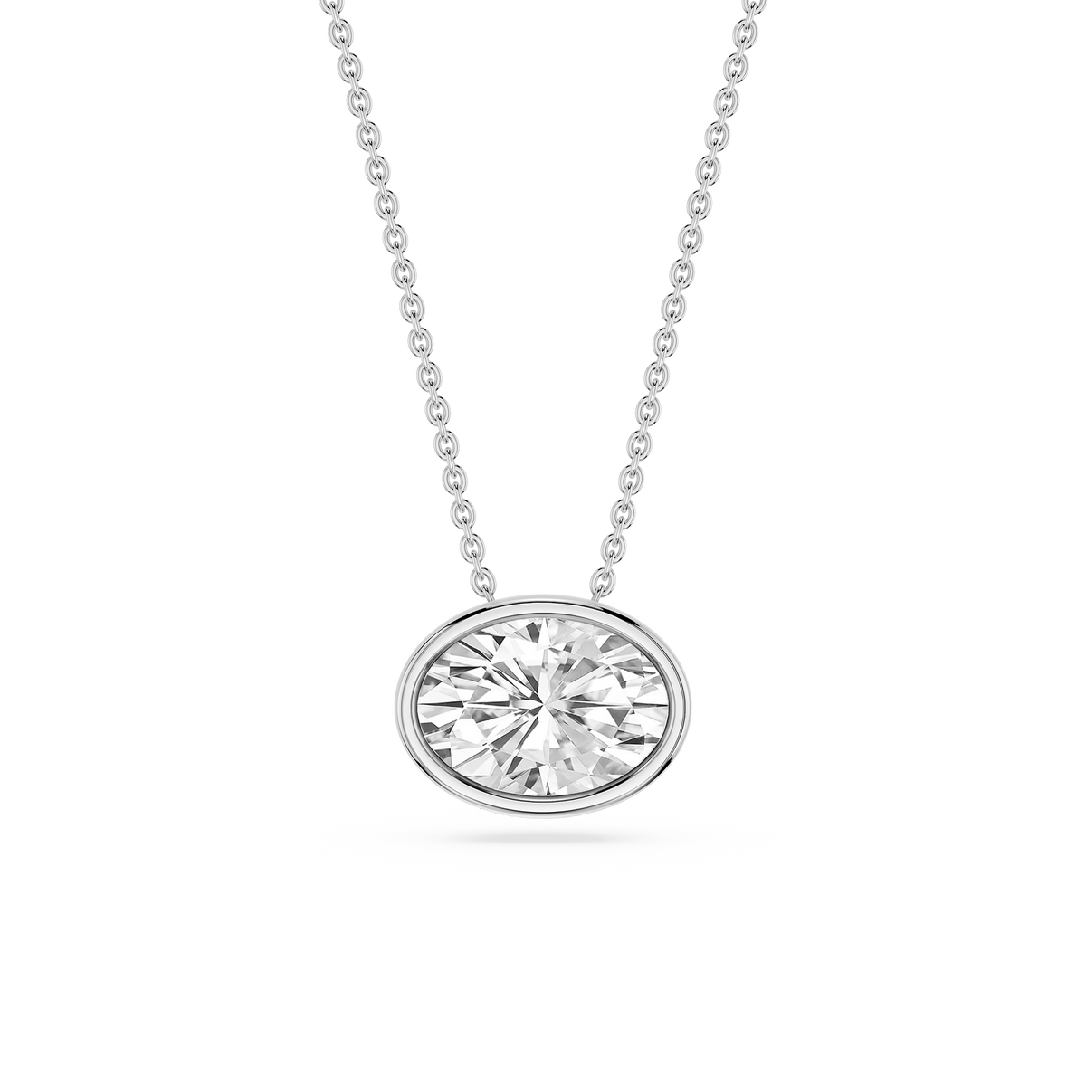 Oval LGD East West Solitaire Slide Pendant - 18 Inches