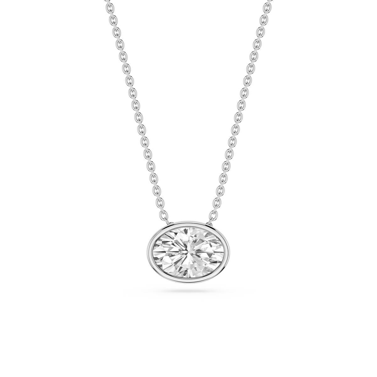 Oval LGD East West Solitaire Slide Pendant - 18 Inches