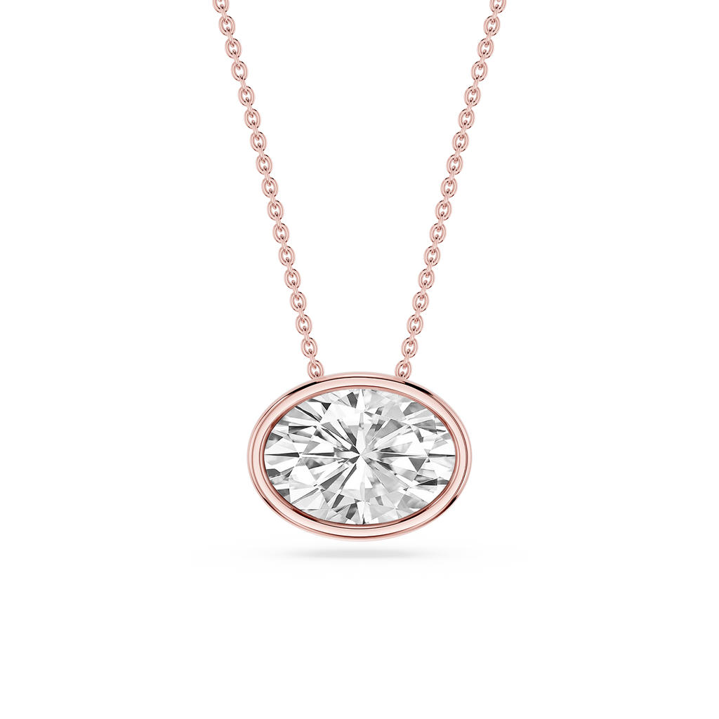 Oval LGD East West Solitaire Slide Pendant - 18 Inches