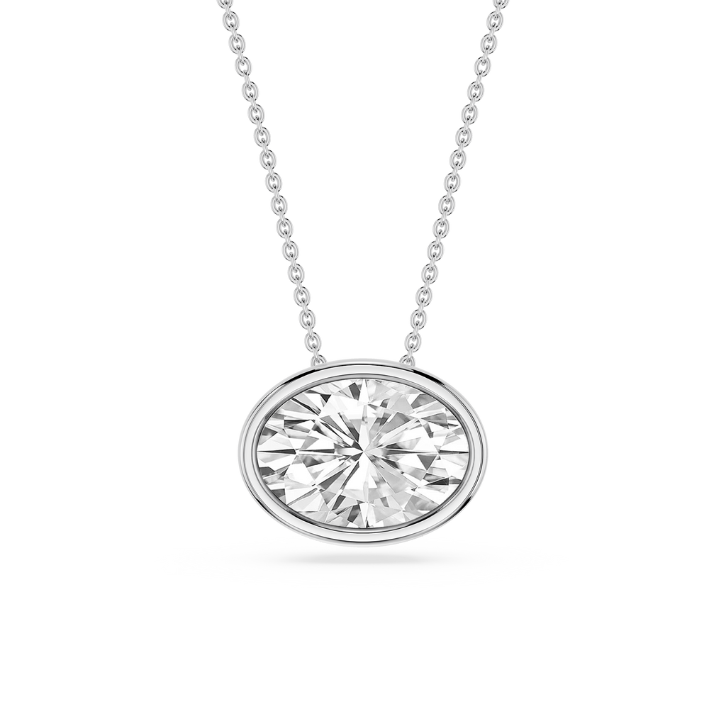 Oval LGD East West Solitaire Slide Pendant - 18 Inches