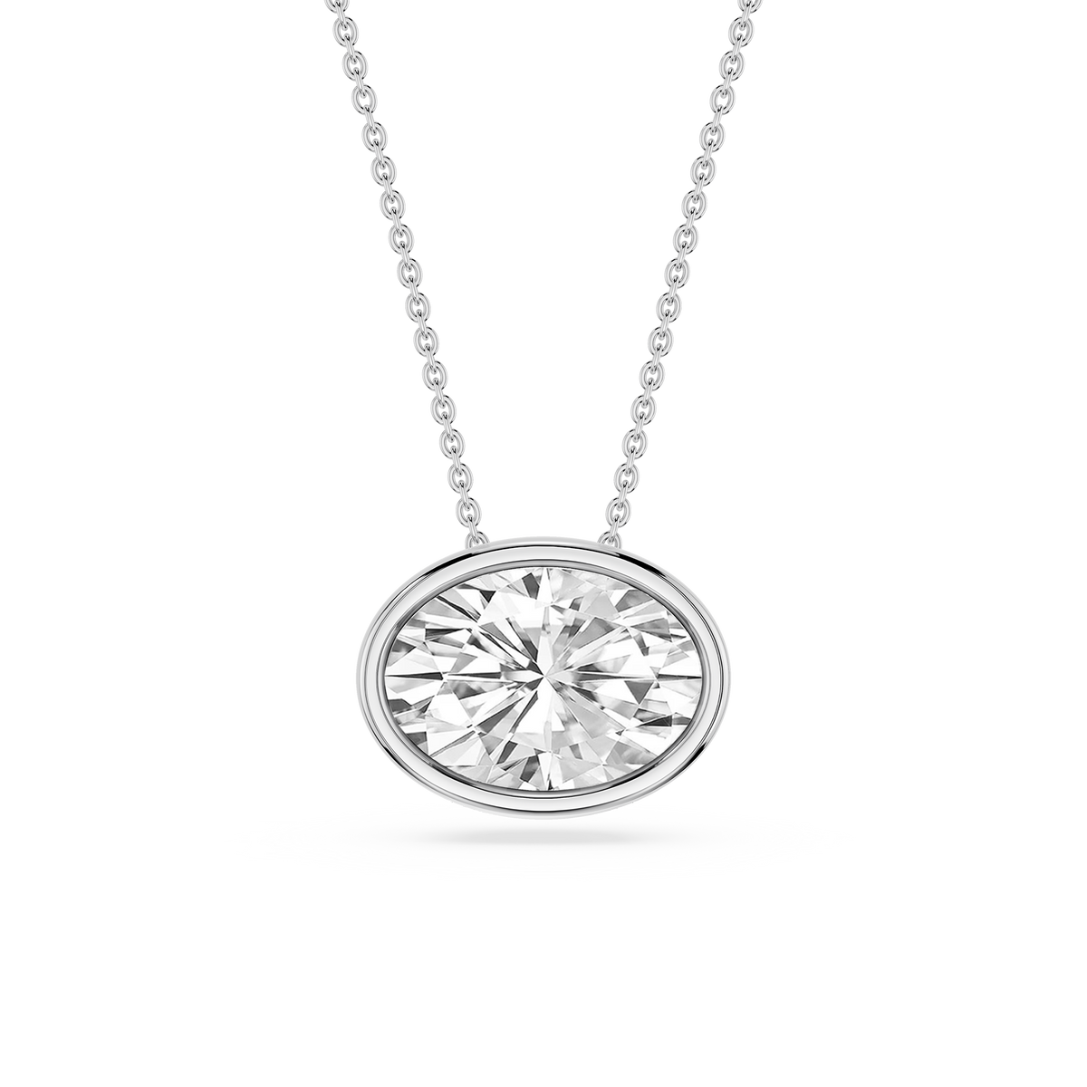 Oval LGD East West Solitaire Slide Pendant - 18 Inches
