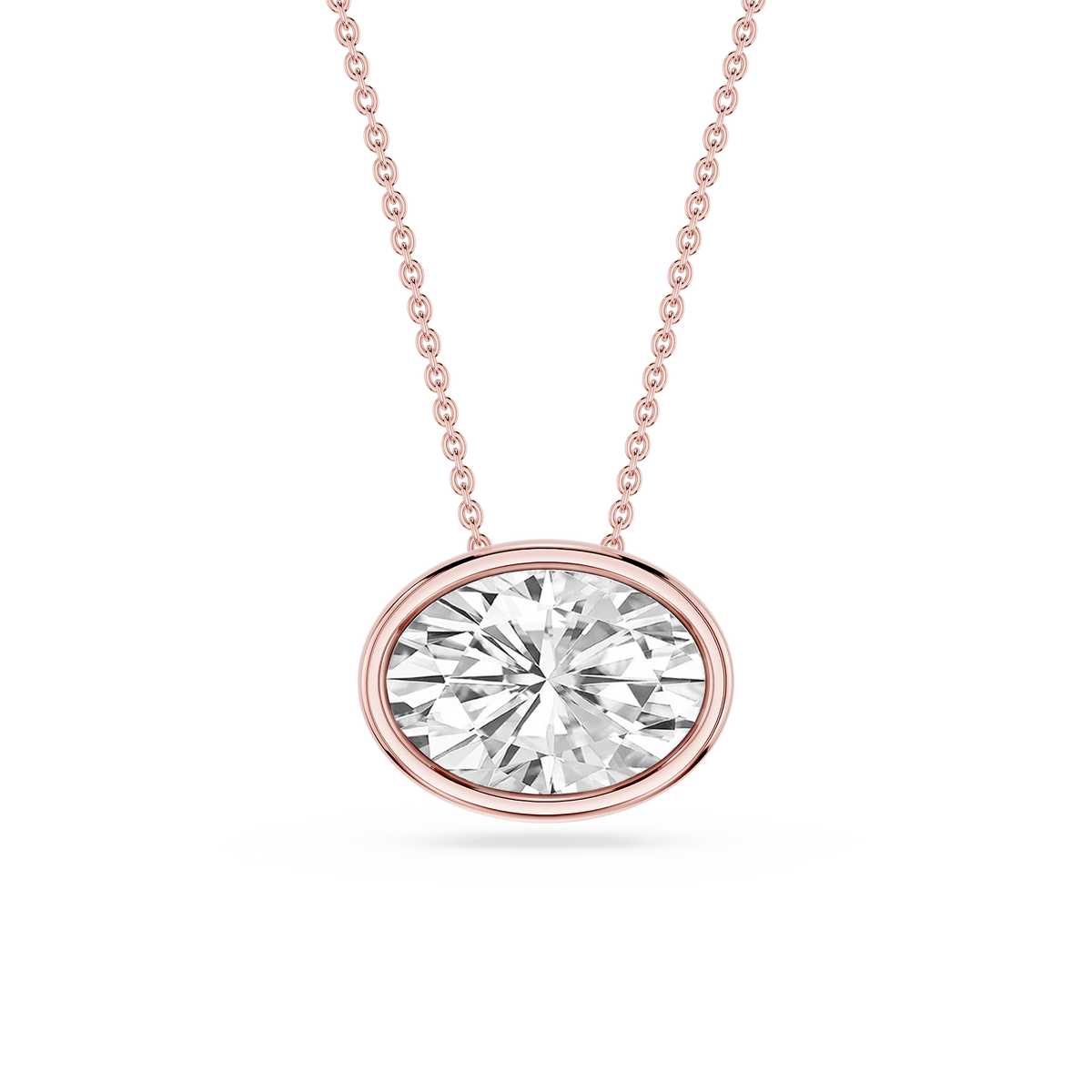 Oval LGD East West Solitaire Slide Pendant - 18 Inches